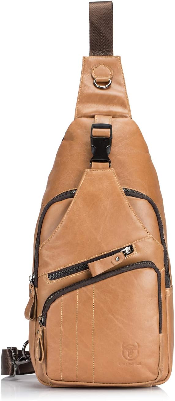 Chest Bag for Men Leather Fashion Casual Daypacks (Yellow)