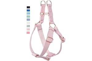 AAUFILUX Soft Leather No Pull Dog Harness - Adjustable Step in Dog Harness with Rose Gold Heavy Duty Metal Buckle, Freedom Nylon Dog Halter Vests for Small Medium Large Dogs Easy Walking Training (Pink,M)