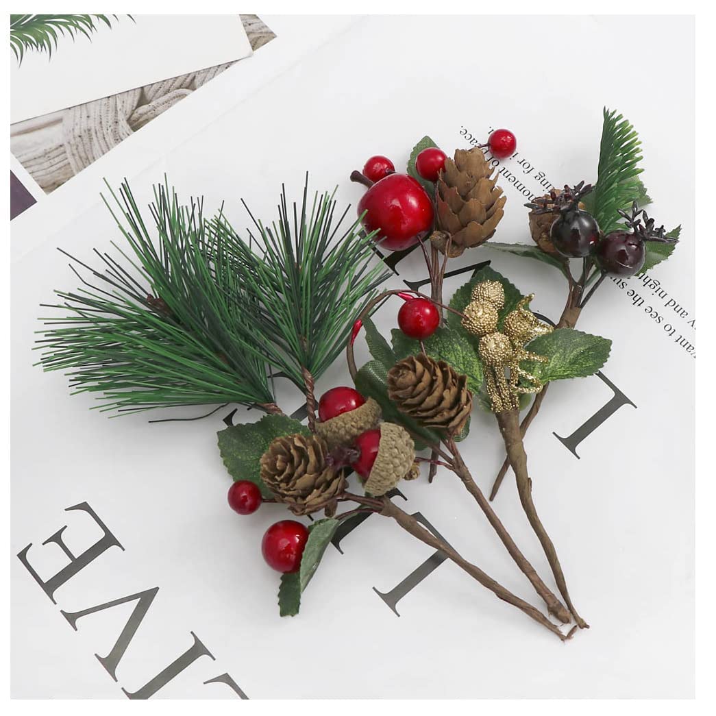14pcs Christmas Floral Arrangement Artificial Pine Cones Berry Stems Decor Bouquets for Christmas Decoration, DIY Xmas Crafts,Wreath Garland, Tree (14)