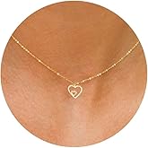 Plenky Heart Necklace, AAA+ Cubic Zirconia, 14K Gold Plated Necklace for Women, Cute Dainty Love Pendant Necklaces for Women