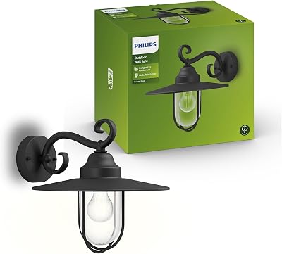 Philips Pasture Outdoor Wall Light IP44 Aluminium Black E27 Bulb Sold Separately