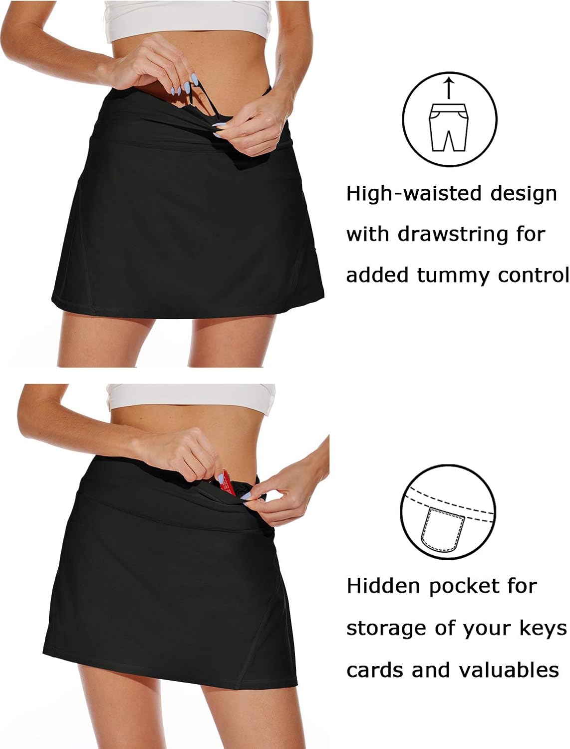 XIEERDUO Women's Athletic Tennis Golf Skirts with Shorts Pockets Acitve High Waisted Running Skorts: Clothing