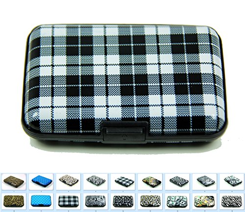 Aluminum RFID Blocking Credit Card Holder for Men & Women - Cool Slim Metal Business Card Case (Plaid Pattern)