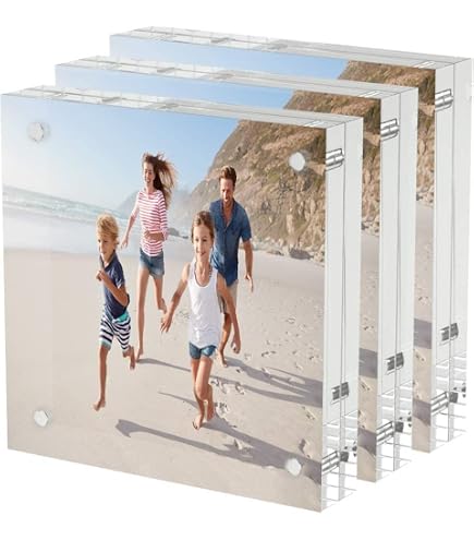 ILYXY 5-Pack Acrylic Photo Frames 4x4 Inch - 20mm Thick Magnetic, Double-Sided Display Stand - View #4