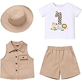 IMEKIS Baby Boys 1st Birthday Outfit Jungle Safari Animals Shirt Vest Shorts Hat 4PCS Cake Smash Photo Shoot