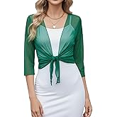 Avidlove Womens Shrug Sheer Tie Front 3/4 Sleeve Cropped Cardigan Mesh Bolero Lightweight Shrug for Dressy
