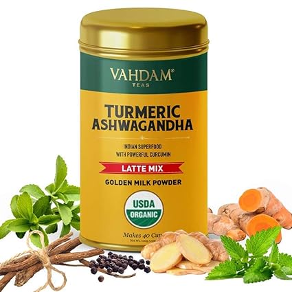 VAHDAM, Organic [Certified] Turmeric Ashwagandha Latte Mix-100g | Organic Turmeric Powder for Drinking | Turmeric Tea | Herbal Tea | Immunity Booster Tea