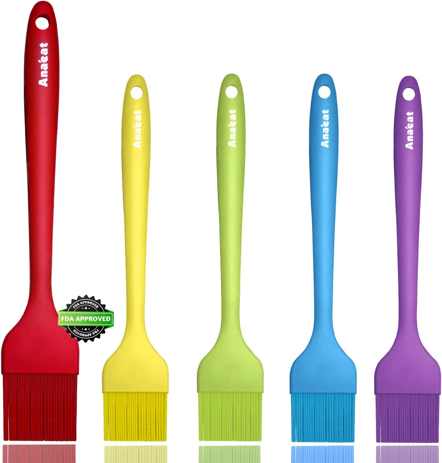 Anaeat High Heat Resistant Silicone Basting Pastry Brush Set of 5- Hygienic One-Pieces Design Spread Oil Butter for BBQ Grill Barbecue Baking Kitchen Cooking - BPA Free & Dishwasher Safe