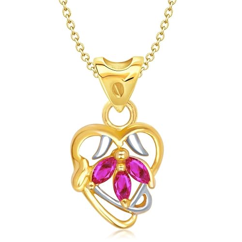 Vina Jewels Valentine Ruby Beaded Heart Shape Gold and Rhodium plated Pendant - P1164G [VKP1164G]