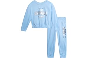 AEROPOSTALE Girls Sweat Suit Set - 2 Piece Soft Fleece Pullover Graphic Crewneck Sweatshirt and Jogger Pants for Girls (4-12)