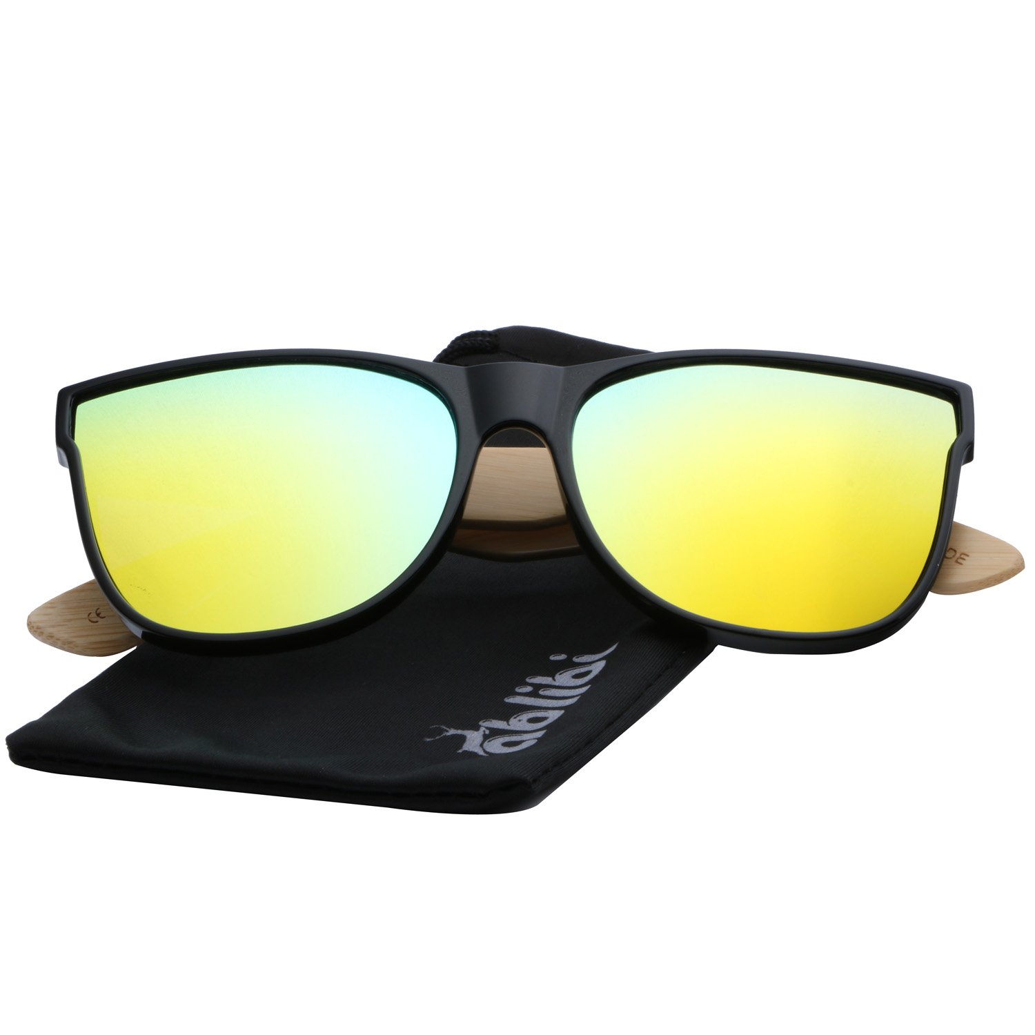 Ablibi Womens Unique Bamboo Sunglasses Polarized Eyewear in Gift Box (black, green)