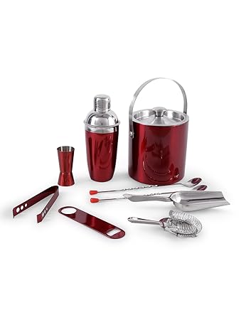 King International Stainless Steel Plain Bar Set, 9 Piece, Red