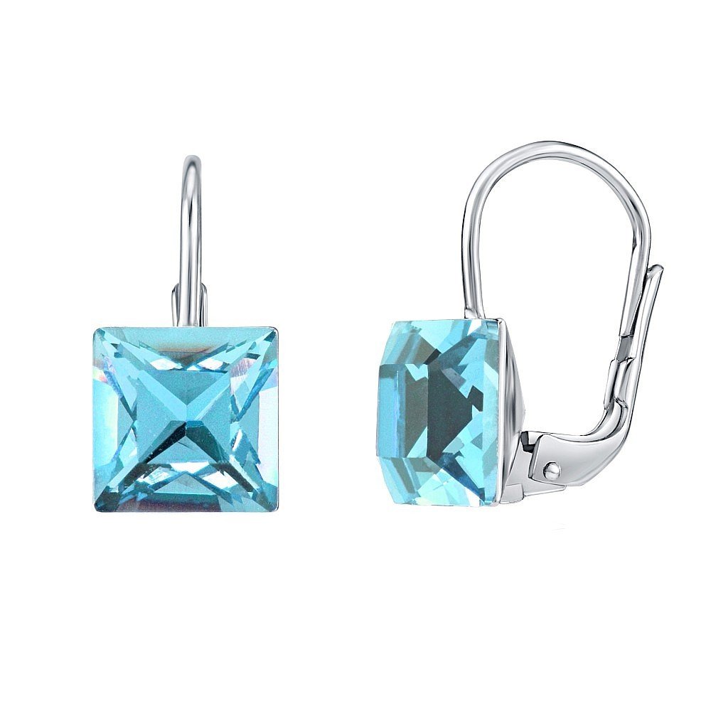 SILVEGO 925 Sterling Silver Earrrings Colour Aquamarine Swarovski® Crystals