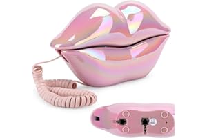 EVGATSAUTO Electroplating Telephone Pink Lip Telephone WX-3016 Funny Lip Shape Fixed Telephone with Number Storage Function f