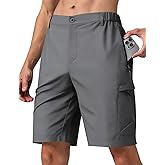 Tmeefee Mens Hiking Cargo Shorts: Lightweight Elastic Waist Work Sports Short with 6 Zipper Pockets for Golf Casual Fishing