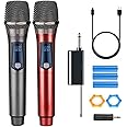 HUACAM Wireless Microphone,Rechargeable Wireless Dual Microphone,Dual Handheld Dynamic Wireless Mic for Karaoke Singing, Wedding, DJ, Party, Speech, Church, Class Use,PA System,200ft,Gray&Red