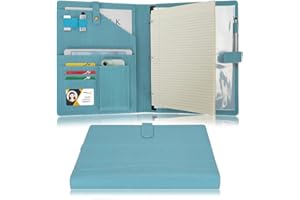 Wonderpool A4 Leather Portfolio Holder Ring File Document Case with Removable Binder Clipboard, Multi Pocket and Legal Pad fo