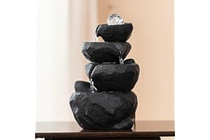 Tabletop Desktop Fountain Waterfall Water Feature Ceramic Indoor Fountain Office Home Decoration (Black)
