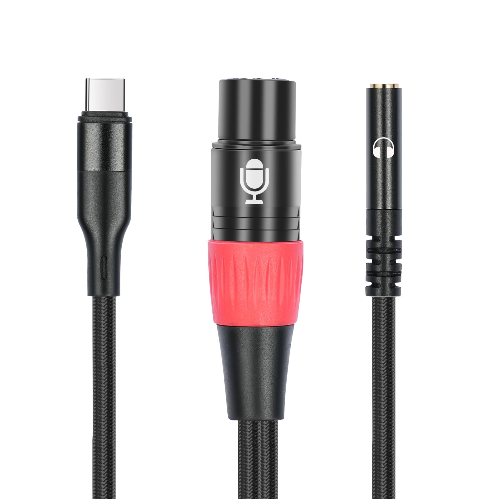 Photo 1 of HUALEU 3.3FT USB C to XLR Female Mic Cable & 3.5mm (1/8") Female Stereo Out,XLR-to-USB C Digital Interface with Headphone Jack,for iPhone 15 Google Huawei Phone