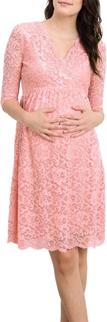 HELLO MIZ Women's Lace Maternity Dress with Nursing Friendly Faux Wrap