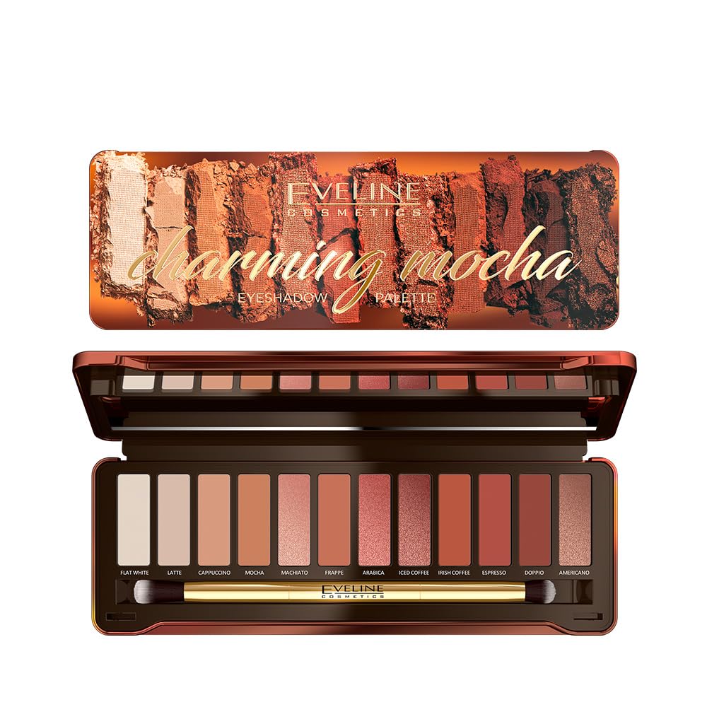 Eveline Cosmetics Charming Mocha 12-Shade Eyeshadow Palette - Captivating Coffee Tones for Perfect Day and Night Makeup