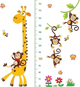 DEKOSH Giraffe & Monkeys Kids Height Wall Chart | Peel & Stick Nursery Wall Decals for Baby Bedroom, Toddler Playroom