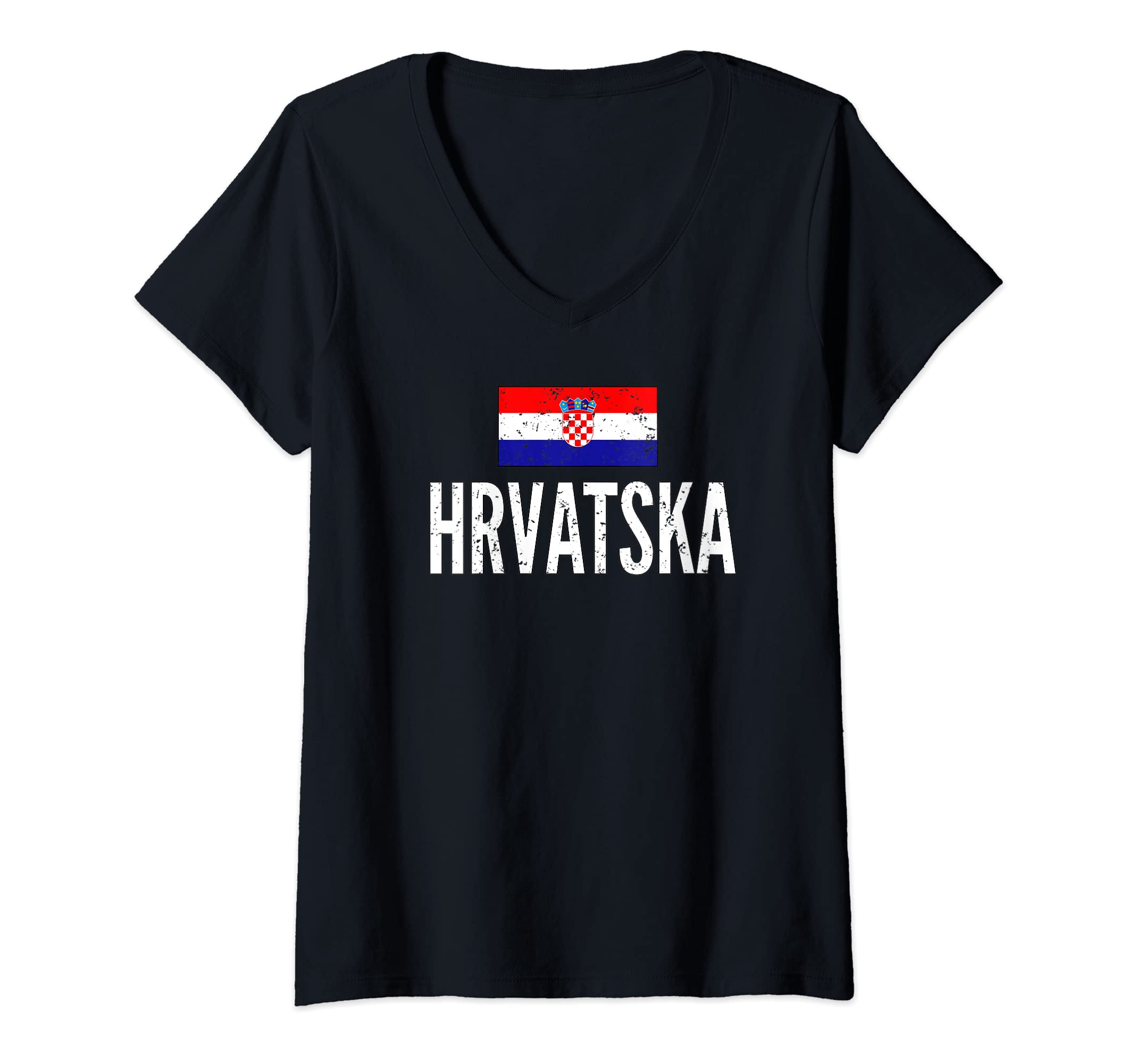 Womens Croatia Soccer Football Jersey Vintage V-Neck T-Shirt