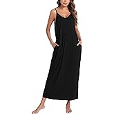 Marvmys Womens Cotton Long Nightgowns Spaghetti Strap V Neck Full Slip Sleep Shirts with Pockets