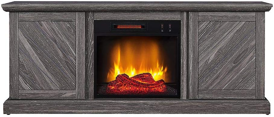 Walden Media Entertainment Console - TV Stand - Weathered Gray Raw Wood Finish (with Fireplace)