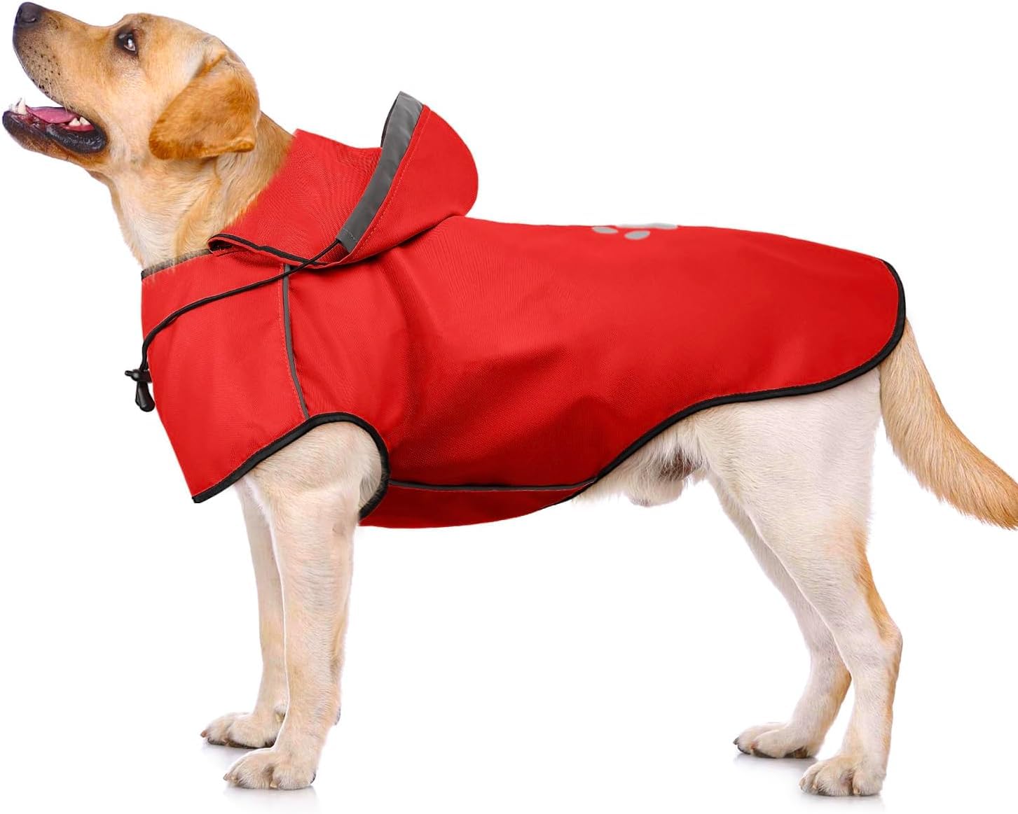 Dog Raincoat Waterproof Reflective Dog Rain Jacket with Hoodie, Lightweight Rain Coats with Leash Hole（Red,XL）