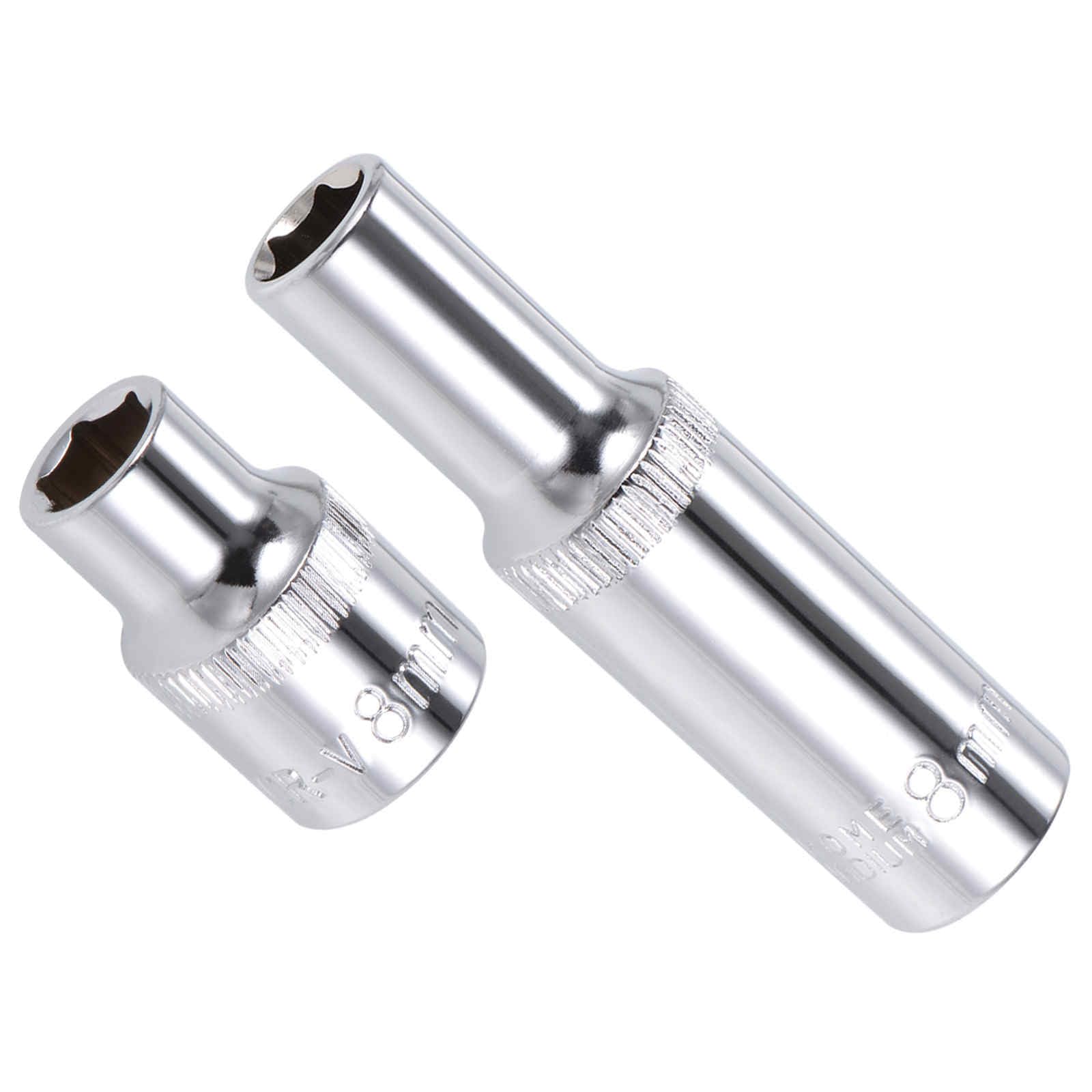 CoCud 6-Point Socket, 3/8" Drive 8mm Deep, Polished Chromed CR-V Metric Deep and Shallow Impact Socket - (Applications: for Ratchet Torque Electric Wrenches Car Repair), 2-Pieces