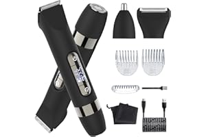 Hatteker 4 in 1 Multifunctional Dual - Head Body Hair Trimmer for Men, IPX7 Waterproof Groin & Body Hair Groomer, Rechargeable Body Electric Shaver Razor