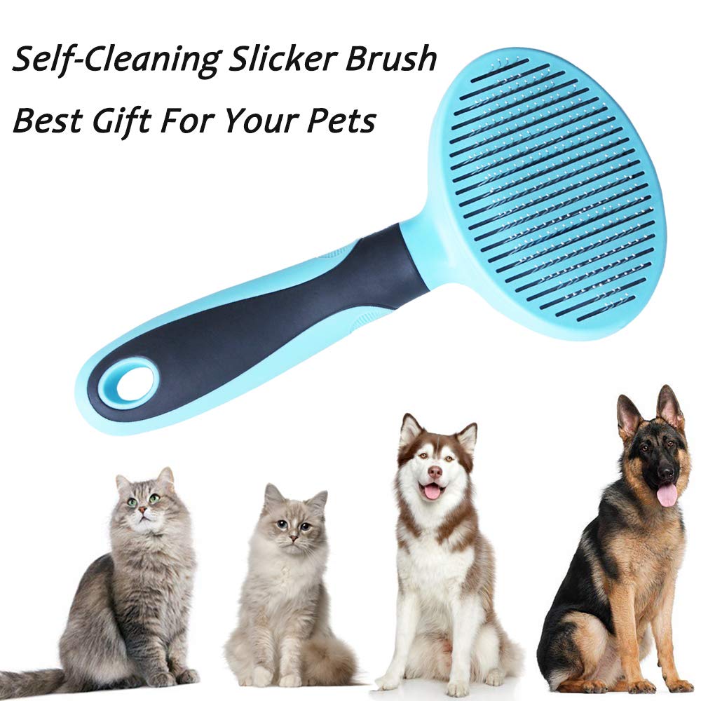 Cat Brush, Soft Dog Grooming Tool Brush for Dogs and Cats, Removes Loose Undercoat, Mats Tangled Hair Slicker Brush for Pet Massage-Self Cleaning: Beauty