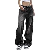 EMMIOL Women Wide Leg Jeans Mid-Low Waist Baggy Jeans Loose Boyfriends Jeans Y2K 90s Denim Pants