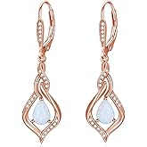 VONALA Opal Earrings for Women Sterling Silver Opal Leverback Dangle Drop Earrings Infinity Jewelry Gift for Women
