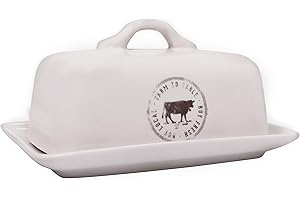 Creative Co-Op Stoneware Butter Dish with Cow Decal
