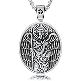 VENICEBEE® Archangel St. Raphael Saint Medal Healing Guardian Angel Protection Christian Sacramental 925 Sterling Silver Pendant Necklace + Velvet Pouch, Polishing Cloth, Fine Gift Box