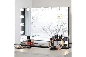 LilyHome 22.8"x 18.1" Vanity Mirror Makeup Mirror with Lights,10X Large Hollywood Lighted Vanity Mirror with 15 Dimmable LED Bulbs,3 Color Modes,Touch Control for Bedroom,Tabletop or Wall-Mounted