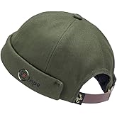 CLAPE Thick Cuff Brimless Caps for Men Washed Cotton Retro Worker Hat Rolled Cuff Harbour No Visor Sailor Fisherman Leon Hat