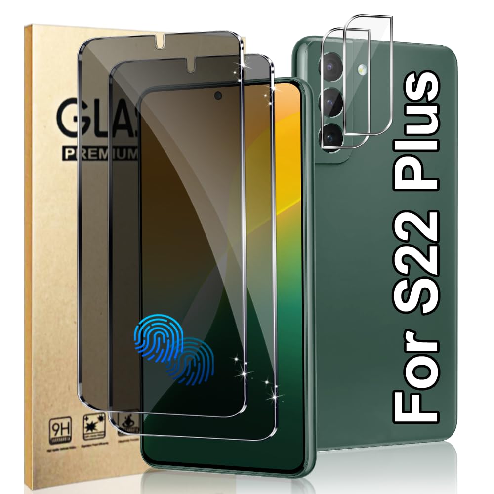 Photo 1 of [2+2 Pack] For Galaxy S22 Plus/S22+ Privacy Screen Protector With Camera Lens Protector, Anti Spy Anti-Scratch,9h Tempered Glass,Compatible Fingerprint,High Responsive,For Galaxy S22 Plus/S22+ 6.6 Inch