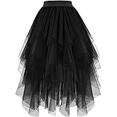 Tulle Skirts for Women High Low Layered Irregular A-Line Midi Skirt Fairy Tutu Women High Elastic Waist Halloween Party Skirt