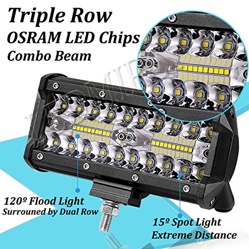 LED Light Bar,7 Inch 2PCS LED Flood Light Pods Work Light Bar LED Pod Lights Spot Beam Driving Fog Lights Triple Row Cubes Lights for Jeep Off-road Truck Boat