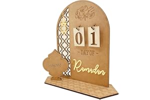 AKULGACI Ramadan Advent Calendars Wood Eid Mubarak Countdown Calendars Tracker Date for Kids Gift DIY 2025 Arabic Muslim Islamic Holiday Table Home Decorations Count Down Calendar (L-1)