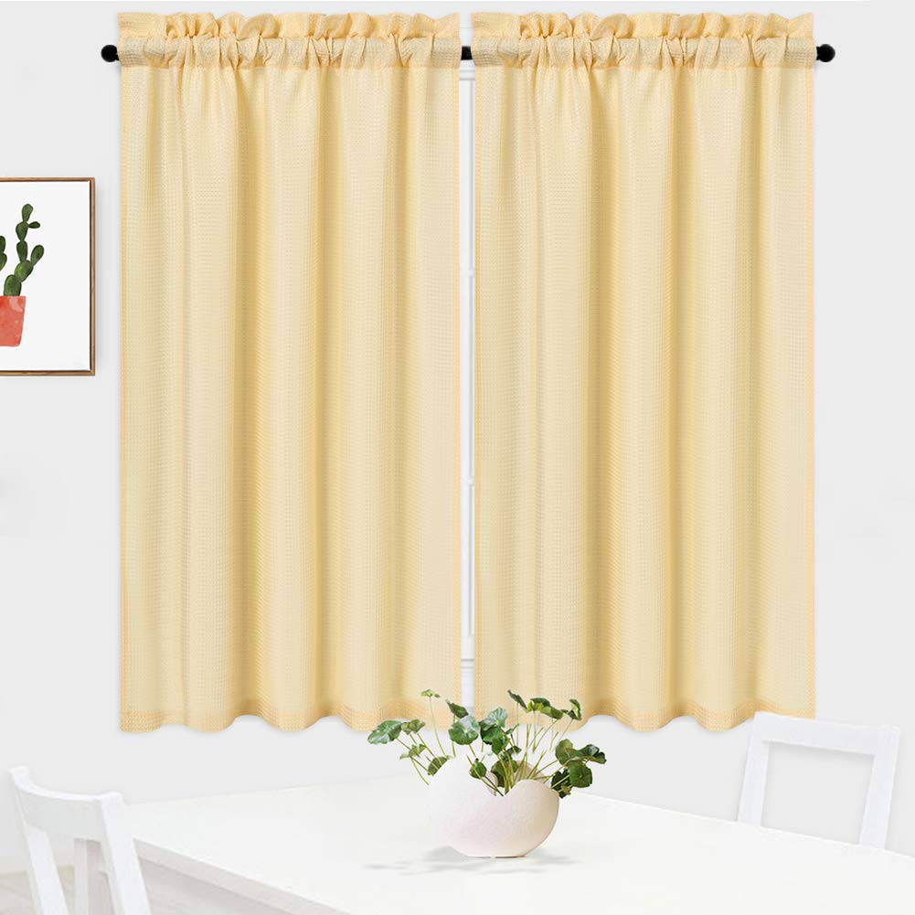 NANAN Kitchen Curtains 45 inch Long Casual Weave Small Window Curtain Kitchen Bathroom Basement Bedroom Drapes - 30" x 45", Yellow, Set of 2