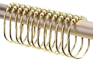 2 Lb. Depot Wide Shower Curtain Rings - Set of 12 Easy Glide Rollers with Decorative Gold Finish - Stainless Steel Shower Hooks for Straight and Curved Rods - Decorative and Durable for Any Bathroom