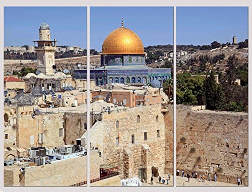 Framed Huge 3-panel Canvas Wall Art - Jerusalem, Israel, Wailing Wall 42x30"x1", Canvass Gallery Wrap