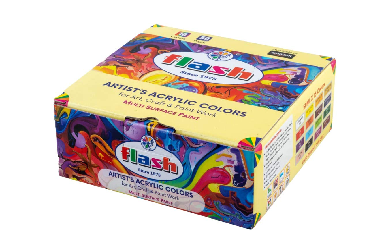 Flash Acrylic 16 Colours Set (16 Shades X 50ml Each) with Storage Box