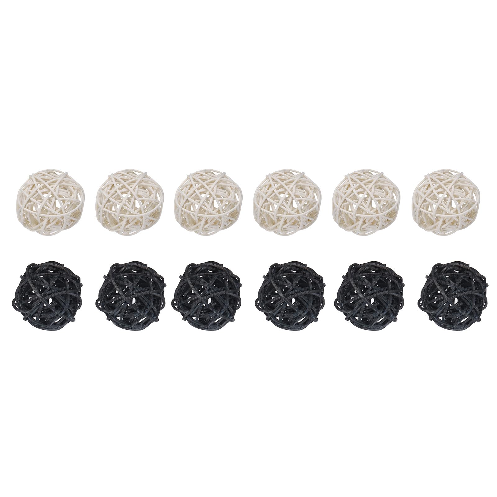 Uxcell Set of 12 Pcs Wicker Rattan Balls 2 Inch Rattan Decorative Balls for Centerpiece Bowls Vase Fillers Home Decor Black,White