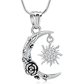 MFRZBVO Crescent Moon and Sun Rose Urn Necklace Cremation Jewelry for Human Ashes for Women Men Memorial Ashes Keepsake Pendant
