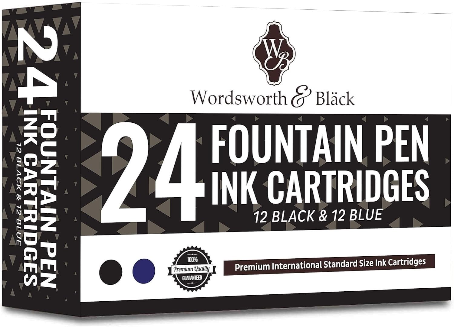 Wordsworth & Black 24 Pack Fountain Pen Ink Refills - Set of 12 Black - 12 Blue Ink Cartridges - International Standard Size - Length APPR 2.3" - Base Diameter APPR 0.24" - Disposable and Generic